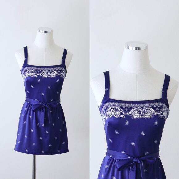 Vintage 1960s Size S Rose Marie Reid Skirted One Piece Bathing Suit Blue - Picture 1 of 9